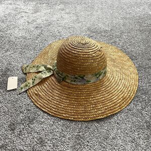 Christmas Tree Shops Sun Hat womens One Size Yellow Straw Green Floral Ribbon
